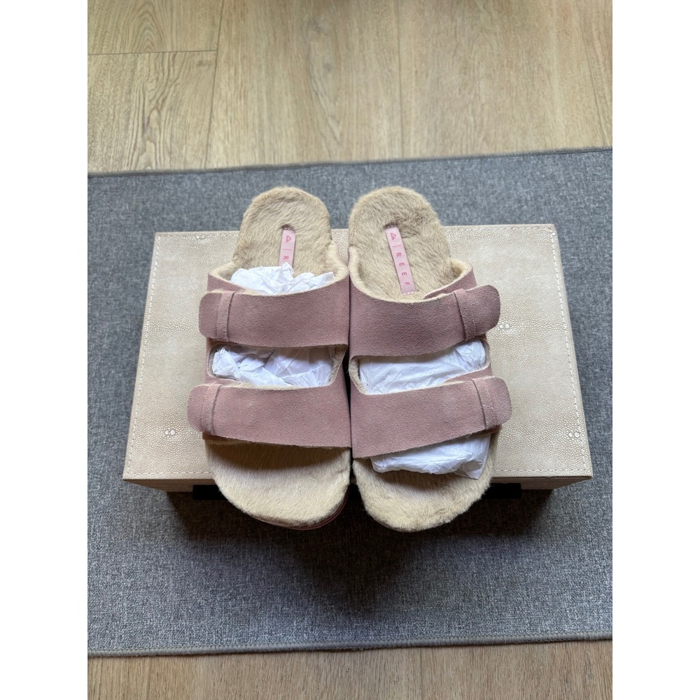 Reef Ojai Ciara Pink Suede Faux Shearling Platform Slide Sandals CJ7696 7 - Picture 9 of 9